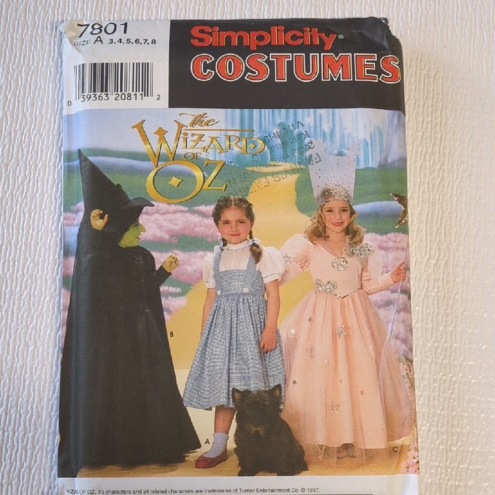 🍀Simplicity 7801 Kids Wizard of Oz Pink Glinda Costume New Uncut, Sizes 3-8